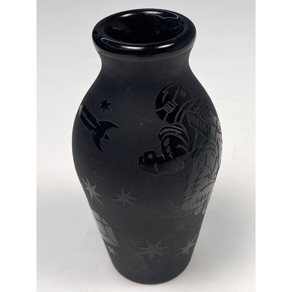 4.5" Black Mata Ortiz Astronaut Space BUD VASE Mexican Folk Art Pottery Signed - Picture 1 of 8